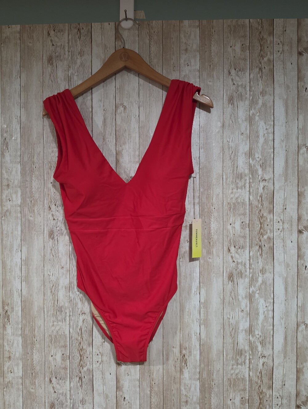 Summersalt Red Solid One-Piece Swimsuit Ruched Blackflip  Cutout Plunge 8 NWT